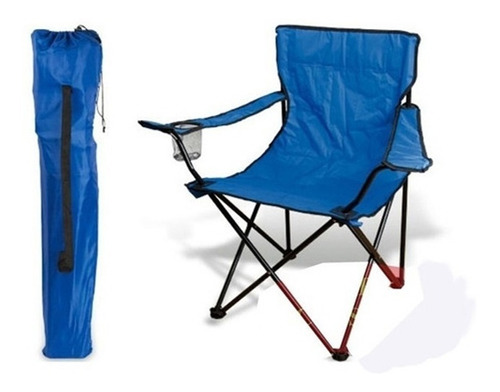 Silla Playera Plegable Tipo Director Azul Porta Vaso Y Bolso