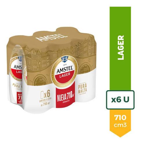 Cerveza Amstel Lager Lata 710ml Pack X6 La Barra Oferta