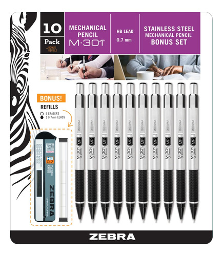 Zebra Pen M-301 Lápiz Mecánico Acero Inoxidable, Barril 0,7