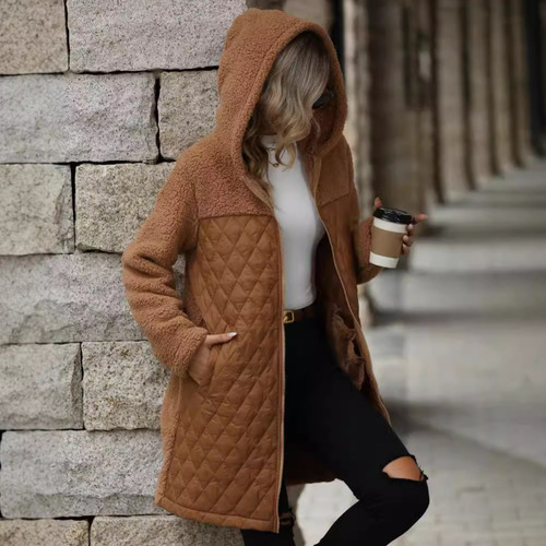 Abrigo De Felpa Con Cremallera Y Capucha De Moda Para Mujer