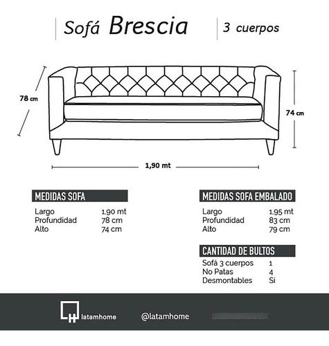 Sofa Brescia 3 Cuerpos Lino - Latam Home