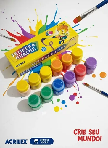 Potes tinta tempera guache 15ml escolar 12 cores Acrilex