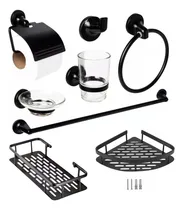 Comprar Set Accesorios Baño Completo Para Ducha Acero Inoxidable Repisa Rectangular Esquinero Toallero Barral Porta Rollo Vaso Porta Cepillos Aro Gancho Toalla Levys Bazar Organizador Shampoo Color Negro