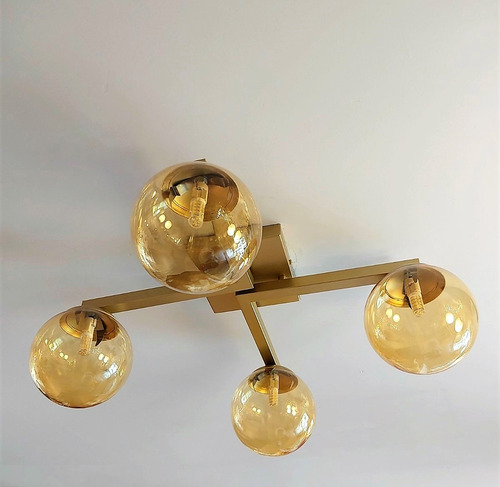 Plafon Jabuticaba Dourado 60cm P/ Mesa Sala De Estar Quarto Cor Vidro Âmbar 110v/220v