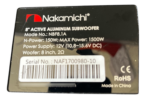 Subwoofer Nakamichi Nbf8.1a 1500w 8 Cores Preto Preto (Usado)