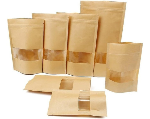 Saco Stand Up Pouch Kraft C/ Visor 10x15 C/ 100 Unid.