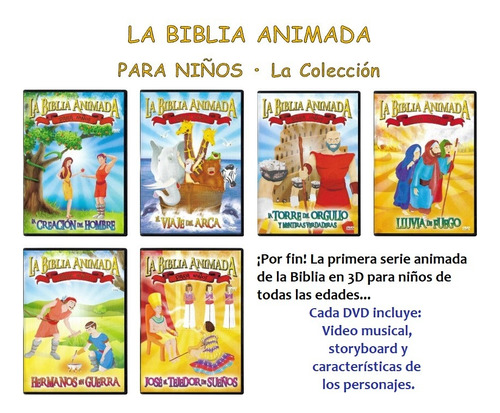 La Biblia Animada Para Niños  La Colección 6 Dvds Infantil