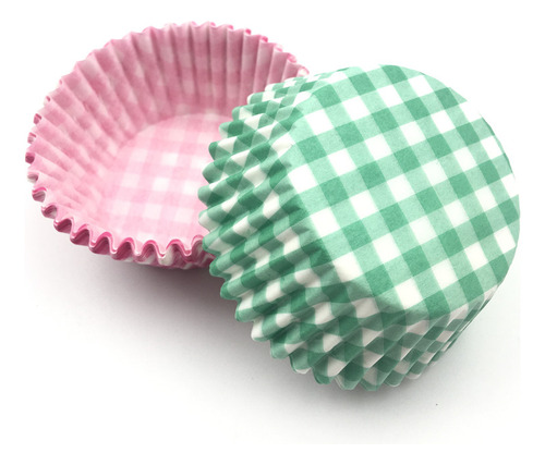 100 Forros De Papel For Cupcakes A Cuadros, Color Rosa Y