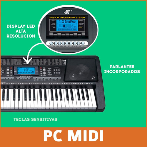 Imagen 6 de 10 de Teclado Órgano Electrónico Mk939 61 Teclas Sensitivo