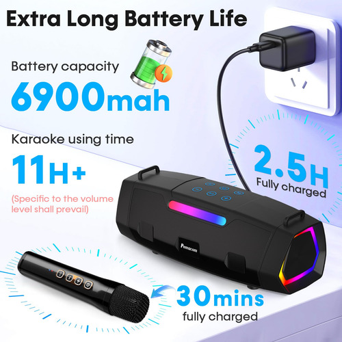Máquina De Karaoke Bluetooth 60 W Con 2 Micrófonos Inalámbri