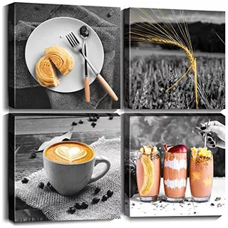 Kitchen Canvas Wall Art Prints Black And White Coffee F...
