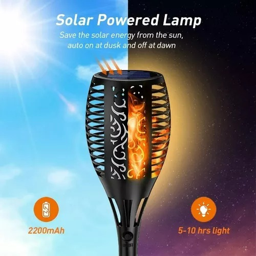 X2 Estaca Solar Antorcha Led Calida C/ Panel Jardín Hogar
