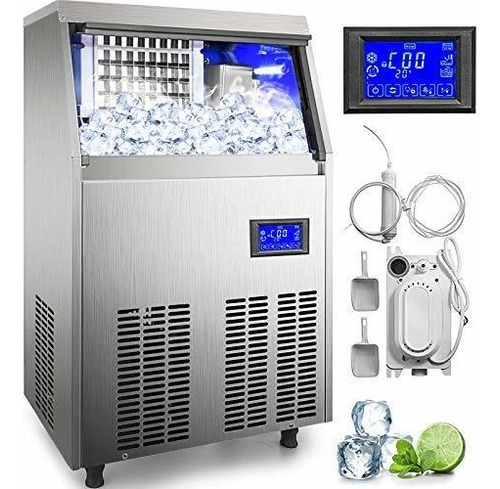 Vevor 110v Máquina Para Hacer Hielo 70kg/24h Panel Lcd Abs Color Plateado