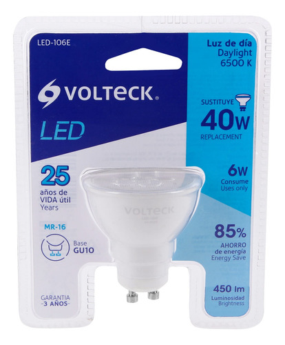Foco Led Mr16 Luz Dia 6w Ahorrador Lampara Direccional 46217