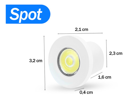 Kit 12 Luminária Spot Led 1w Dicróica Direcionável Redondo 127/220V Branco Frio 1ª Linha