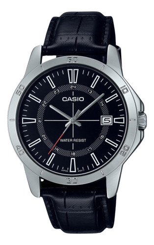 Reloj Casio Mtp-v004l Piel Negro Acero Inoxidable Nuevomod