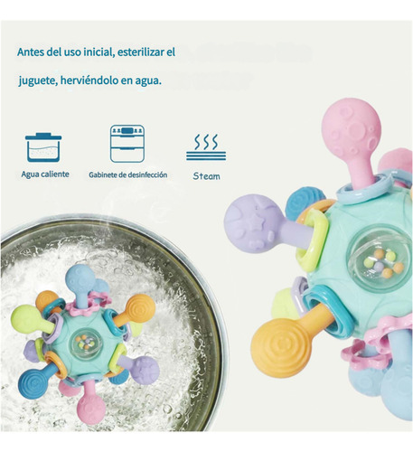 Velstron Juguete Sensorial Para Bebé Mordedera De Silicona, Sonajero De Aprendizaje Y Dentición Para Recién Nacidos