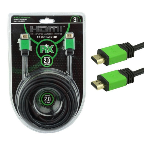 Cabo Hdmi 3 Metros 3m 2.0 4k Ultra Hd 3d 19 Pinos C/ Filtro