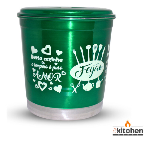 Jogo Kit Lata Porta Mantimento Em Aluminio Verde Com Nome