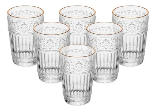 Conjunto  6 Copos Mauve Com Fio De Ouro Cristal Ecológico 350ml - Wolff Incolor