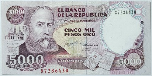 Billete 5000 Pesos 01/ene/1990 Colombia Unc