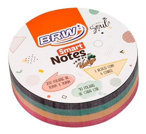 Bloco de notas adesivo circular redondo 70x70mm 200h Brw