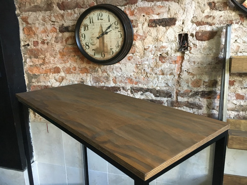 Imagen 4 de 4 de Mesa Barra Desayunador 100x40x105 Hierro Y Madera Industrial