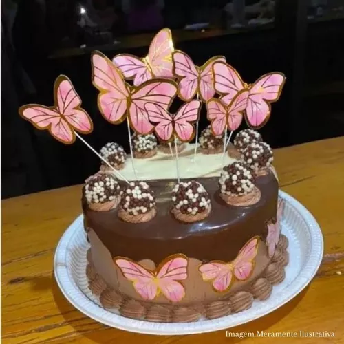 Topo de Bolo de Borboletas Lilás Festa de Aniversário Mesversário