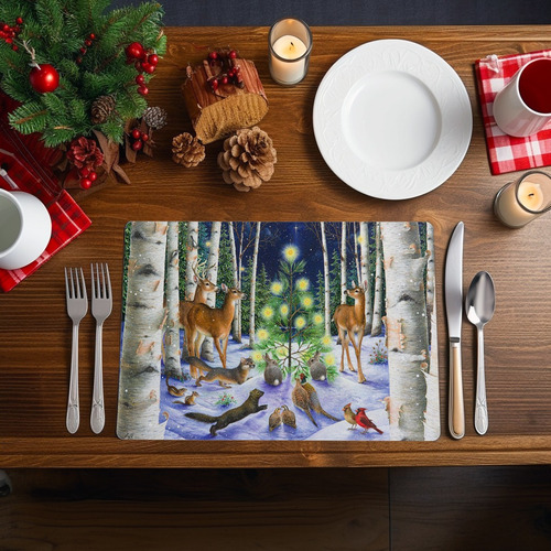 Manteles Navideños Con Renos Individuales
