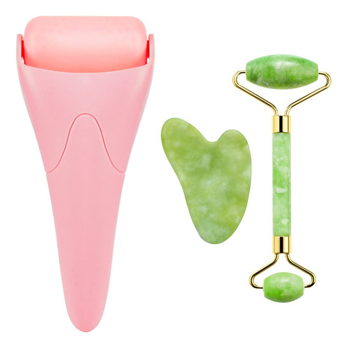 Juego De Rodillo De Jade Natural Y Gua Sha Para Cara Y Ojos,