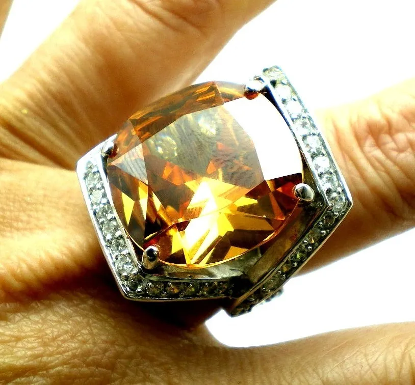 Fantastico Anillo De Plata 925 Citrino Y Zafiros