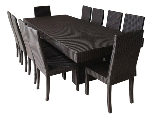 Mesa De Rattan Sintético De 2.50x1.00 Y 10 Sillas De Rattan 