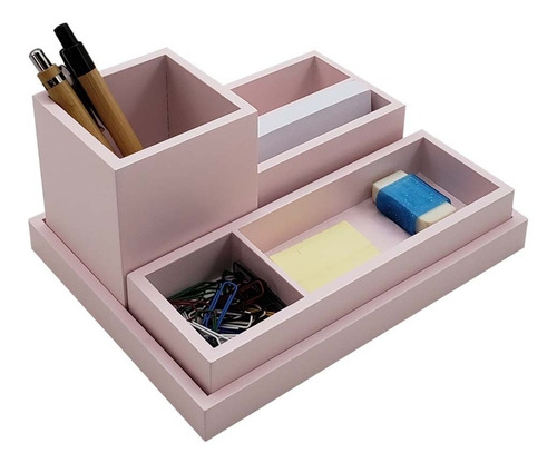 Organizador De Mesa Escritório Em Mdf Laqueado Rosa Quartzo