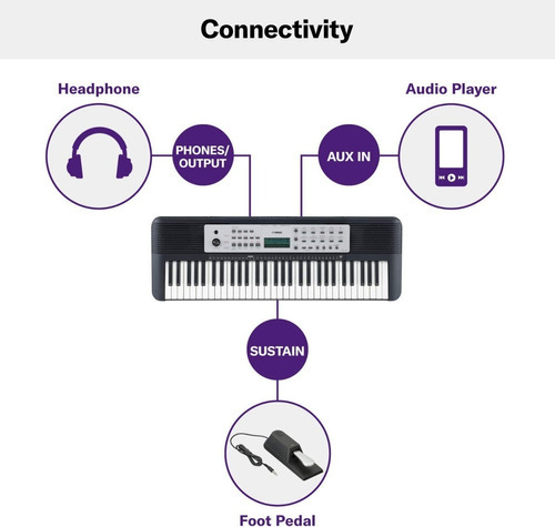 Teclado musical e adaptador Yamaha Portable Ypt270 de 61 teclas, cor preta
