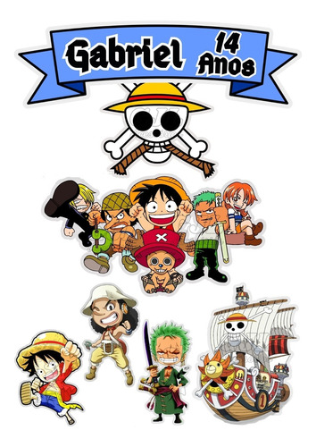 Topo Topper De Bolo One Piece Personalizado Aniversário
