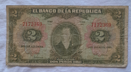 Billete De 2 Pesos Año 1955, Estado Vf (5). No 2369. Siete D