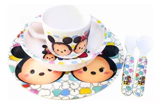 Refeição Prato Pote Infantil Kit C/ 5 Pçs Tsum Tsum Disney