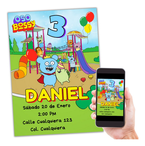 Invitación Digital Oso Bossy Bear Cumpleaños Oso Mandón