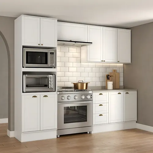 Armário de Cozinha Completa com Balcão MDF 270 cm Milla Charm Carraro Branco