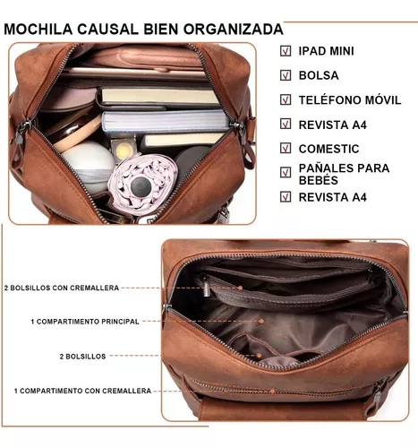 Mochila Antirrobo Mujer Moda Tendencia Hombro Casual marrón