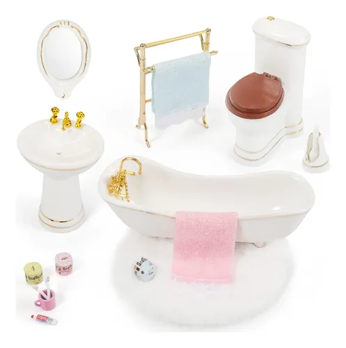 Accesorios Casa De Muñecas Muebles Para Casa De Muñecas - Set De 34 Piezas En Miniatura, Incluye Cocina, Baño, Sala Y Dormitorio, De Resina, Escala 1:12 34 Piezas Para Casitas
