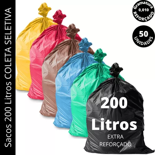 Saco De Lixo 200 Litros Super Reforçado Coleta Seletiva 50un Cor Verde |  MercadoLivre