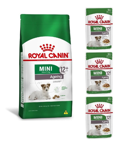 Kit Mini Ageing 12+ 1kg E 3 Sachês 85g Royal Canin