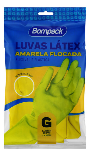 Luva Multiuso Flocada Látex Amarela Bompack G