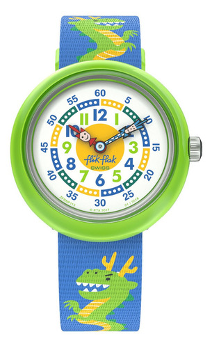 Reloj Flik Flak Dancing Dragon Zfbnp113c Color de la correa Azul Color del bisel Verde Color del fondo Blanco