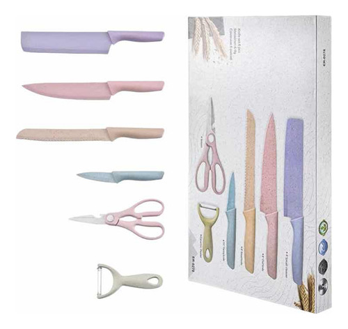 Juego Set Cuchillos Acero Inoxidable 6pzs Colores Cocina Pro