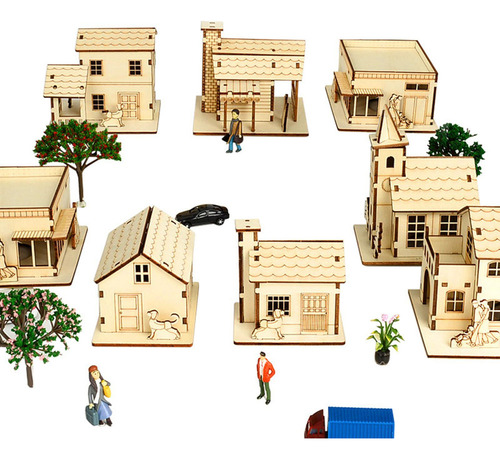 Q Casa De Madera Inacabada Paisaje Estilo A 9.8x7.5x9.3cm