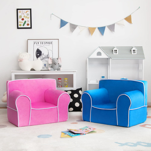 Costzon Sofá Para Niños Sofá Suave Con Superficie De Rosado