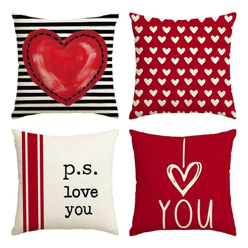 Juego 4 Fundas Almohada San Valentín 18x18 Impermeables