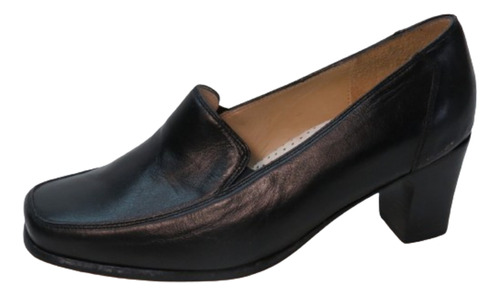 Mocasín Elastizado Dama Cuero Natural Negro Único Par N° 36 